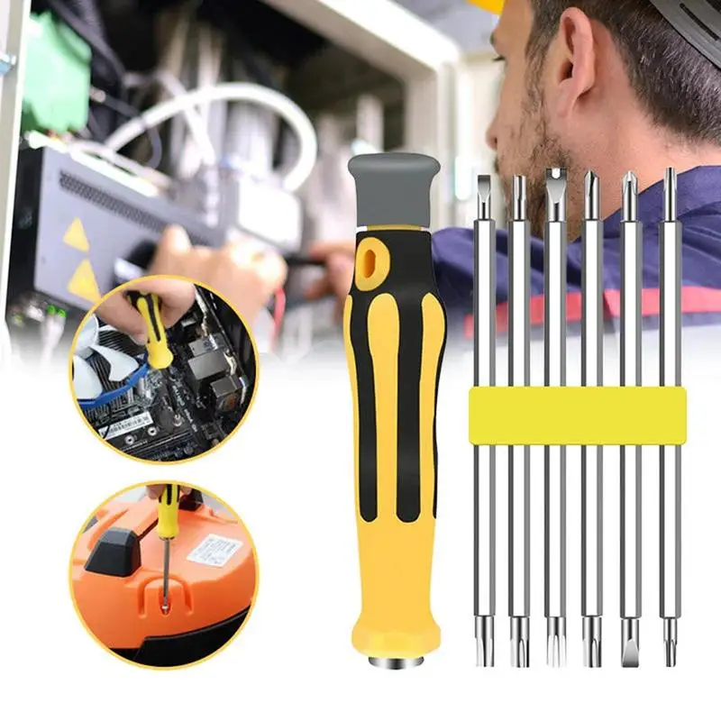 6 in 1 Set Safety Tamper-Proof Magnetic Screwdriver Bit Hex Torx Screwdriver Head Flat Hand Tool