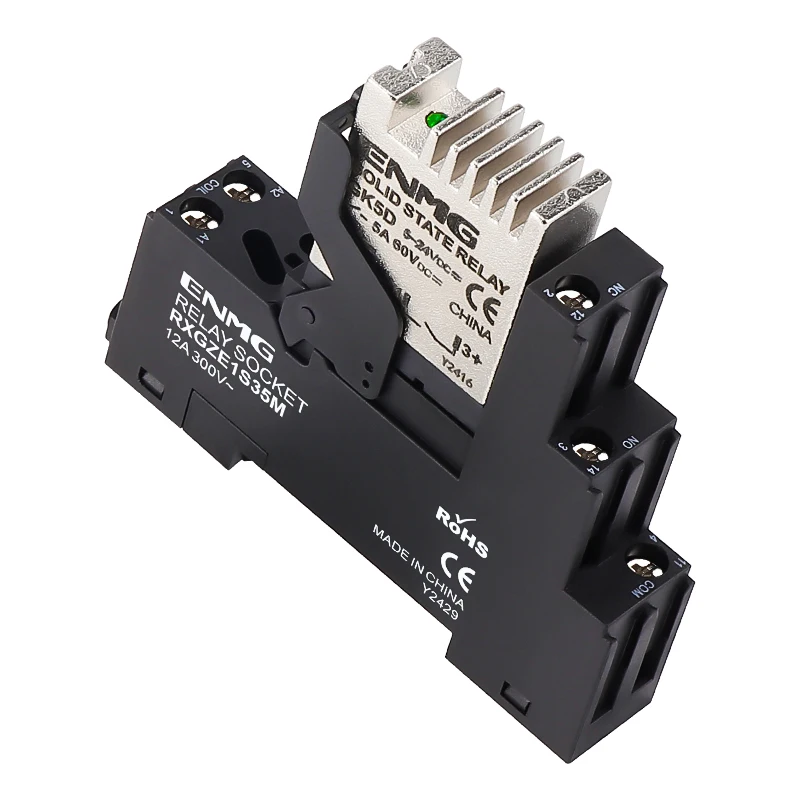 ENMG RJ1S-C-D24 مرحل كهرومغناطيسي نحيف مصغر تيار مستمر مفتوح عادة GK5D مجموعة قاعدة تثبيت السكك الحديدية الصلبة