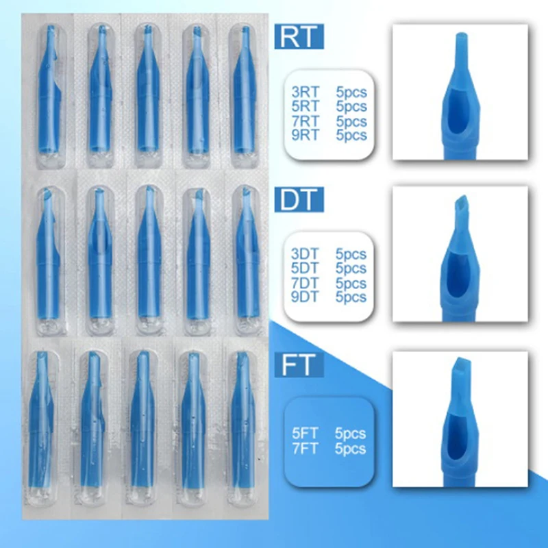 

50Pcs Sterile Disposable Tattoo Nozzle Tips Needle Tube Mixed Sizes RT+DT+FT