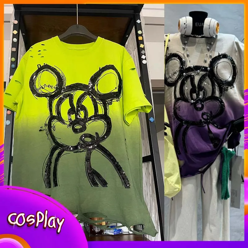 

Футболка с Микки Диснеем, модный тренд, топ с короткими рукавами и мультяшным принтом, повседневная модная уличная женская одежда в стиле хип-хоп, подарок для девочек