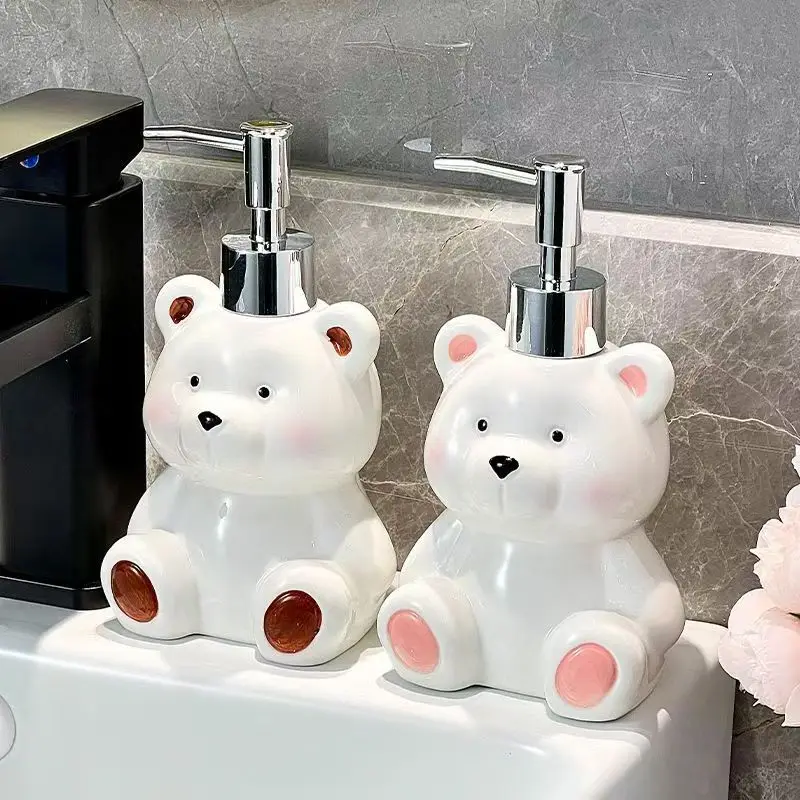 

Cartoon Bear Hand Sanitizer Bottle Press Soap Dispenser Bathroom Shampoo Water Bottle Bottle Ceramic Starting Ground Bathroom
