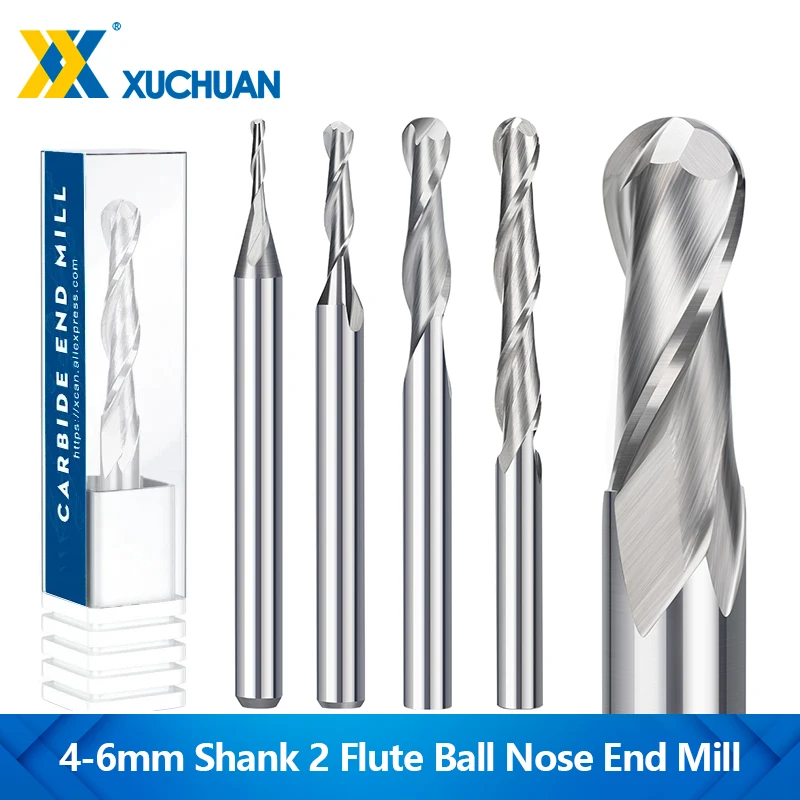 4-6mm Shank 2 Flute Ball Nose End Mill Tungsten Carbide Spiral Router Bits CNC Router Bit For Woodworking Engraving Bit