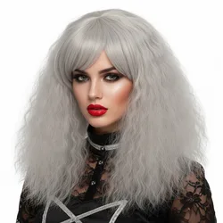 MSIWIGS peruki do cosplay blond peruki syntetyczne różowe czerwone zielone średnie długie włosy Afro zielona peruka dla kobiet