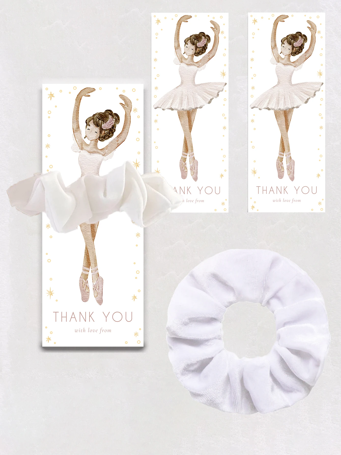 Scrunchie de bailarina con tarjeta de etiqueta, fiesta de bailarina de ballet, recuerdo de cumpleaños, tutú, lindas etiquetas de scrunchie para niñas y mujeres