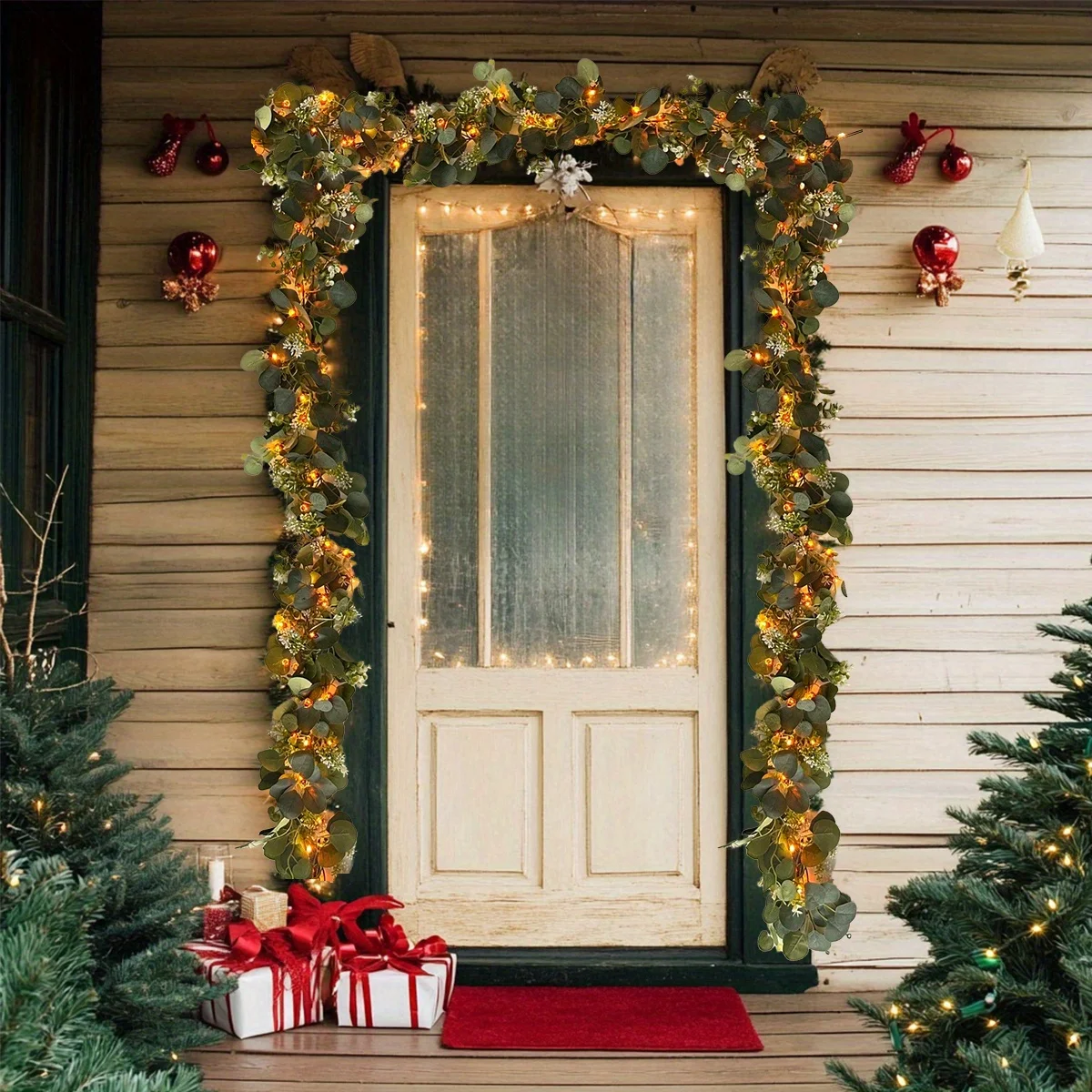 

2 件 Artificial Eucalyptus Garland with Acorn String Lights, 5.9ft Faux Silver Dollar Greenery Garland Vines with White