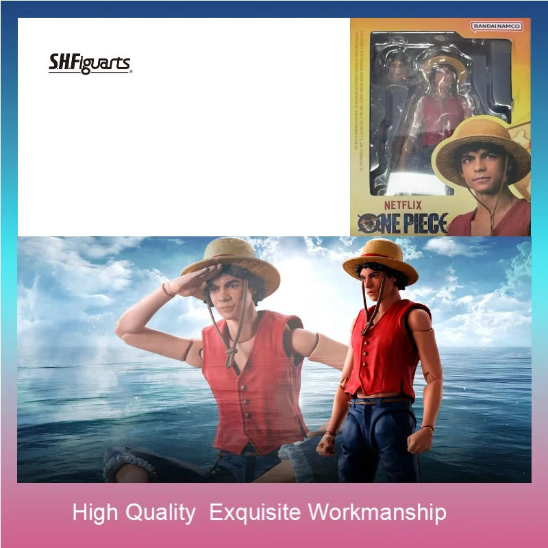 Figura de acción Bandai SHF de One Piece Live Action, Monkey D. Luffy de Netflix, con sombrero de paja, cabezas y manos intercambiables, modelo coleccionable, regalo, en stock.