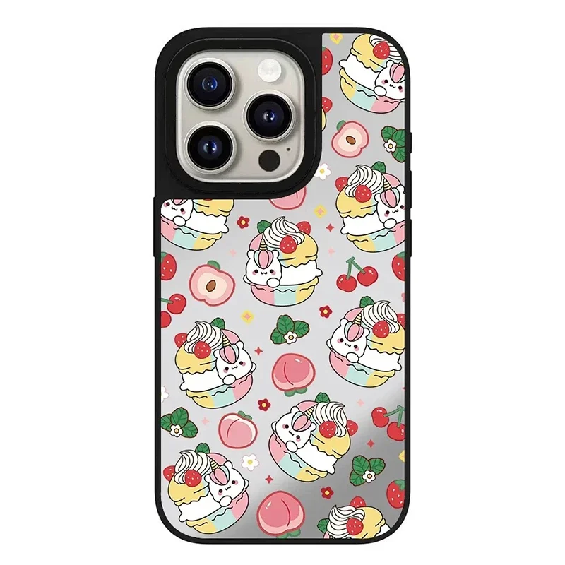 Cute Animals Ice Cream Mirror Magnetic Phone Case Cover for IPhone 11 12 13 14 15 16 Pro Max Case