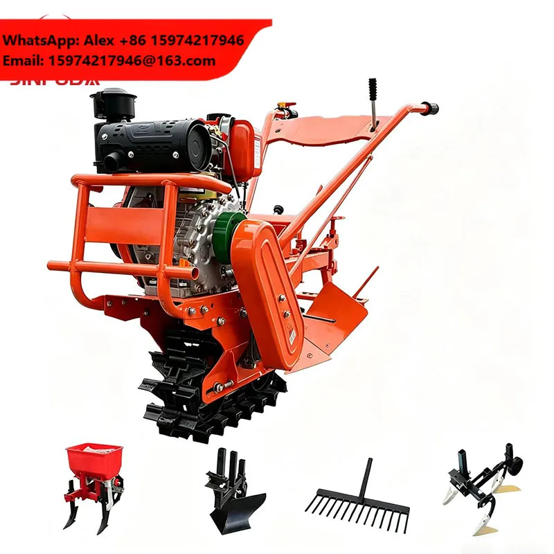Deep Ploughing Chain Track Micro Cultivator Diesel All Terrain Farm Ditching Fertilizing Seeding Machine