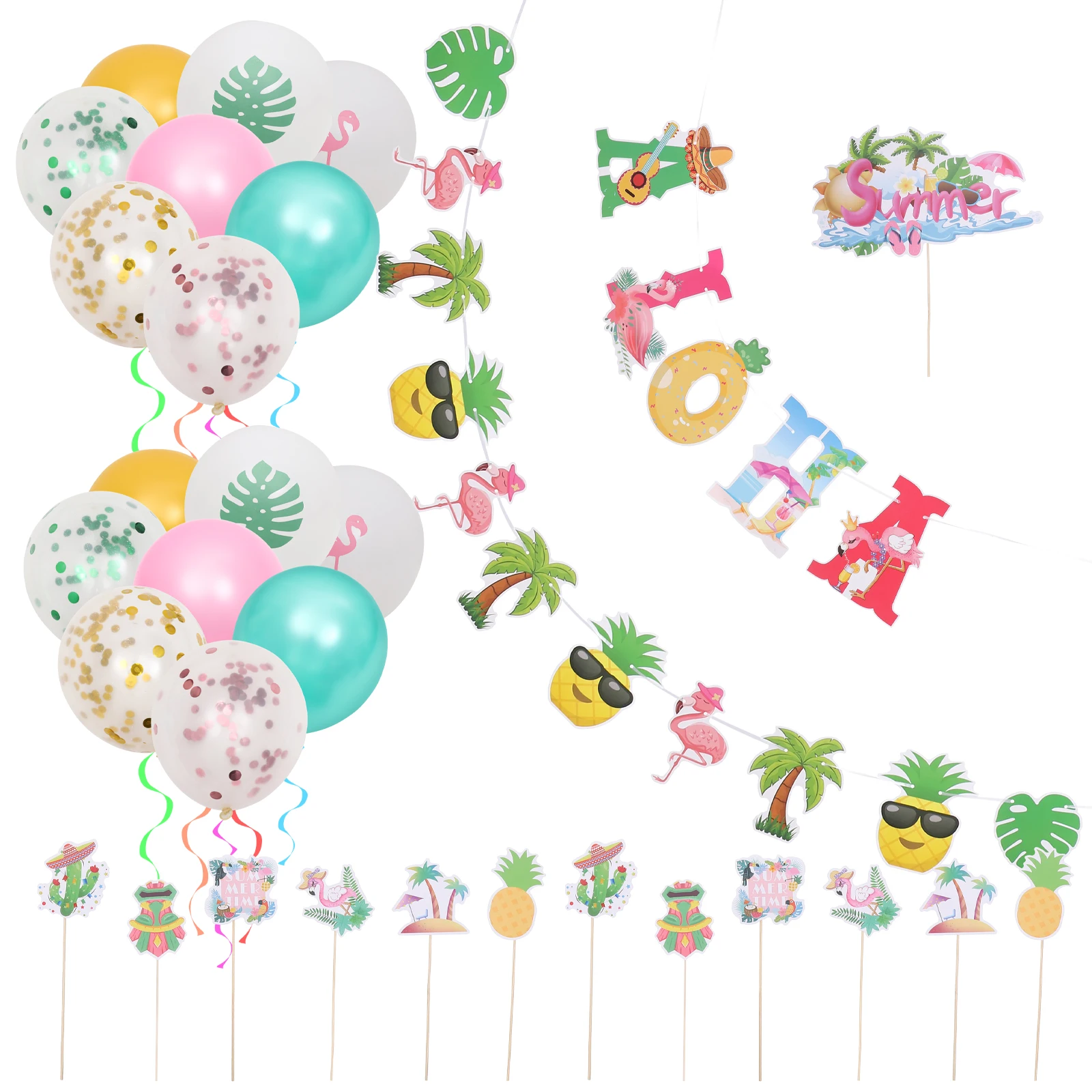 

1 set 1 Set Party Decoration Balloons Reusable Birthday Cake Topper Banner Bright Color Premium Hawaii Theme Supplies