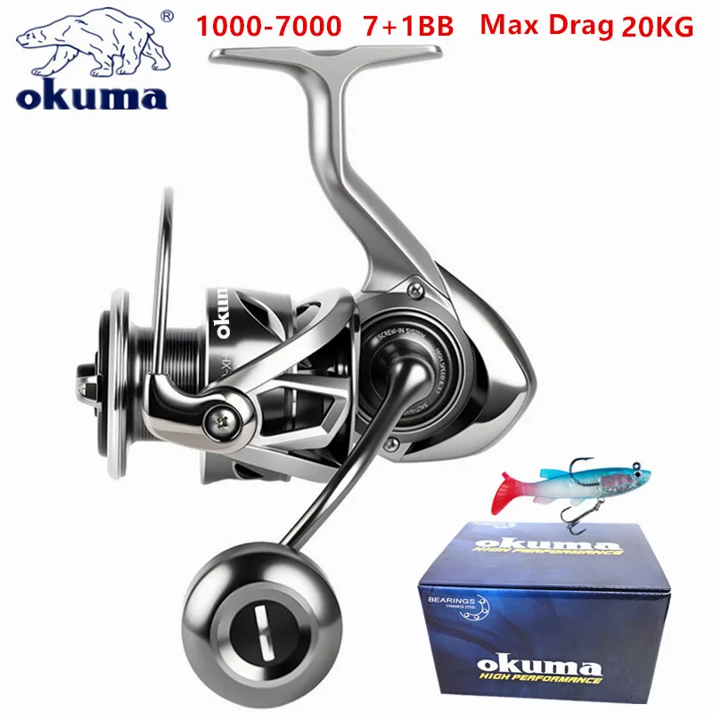 Okuma Non inversant haute Performance défilement de pêche Max Drag20KG Bearing7 + 1BB roue de pêche en métal zone d'eau complète Kill1000-7000