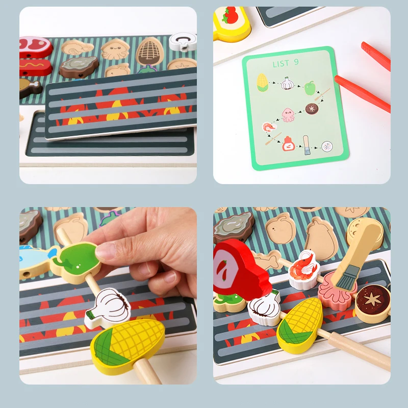 Drewniany zabawny zestaw do grillowania, zabawka do odgrywania ról, interaktywna zabawka edukacyjna dla rodziców i dzieci, symulowany zestaw do grillowania.