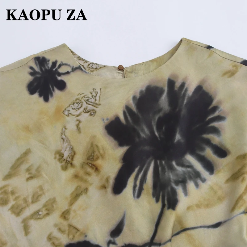 KAOPU ZA 2024 New Summer Woman\'s Casual O-Collar Short Sleeve Dress Maxi Skirt Female Vintage Print Ruffles Button Dresses Top