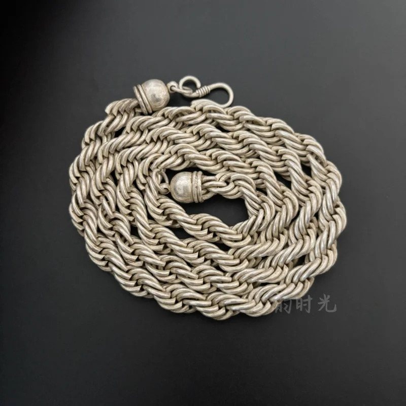 Antique Miscellaneous Tibetan Silver Twisted Necklace Copper Silver Plated Antique Necklace Formal Shape Elegant Color