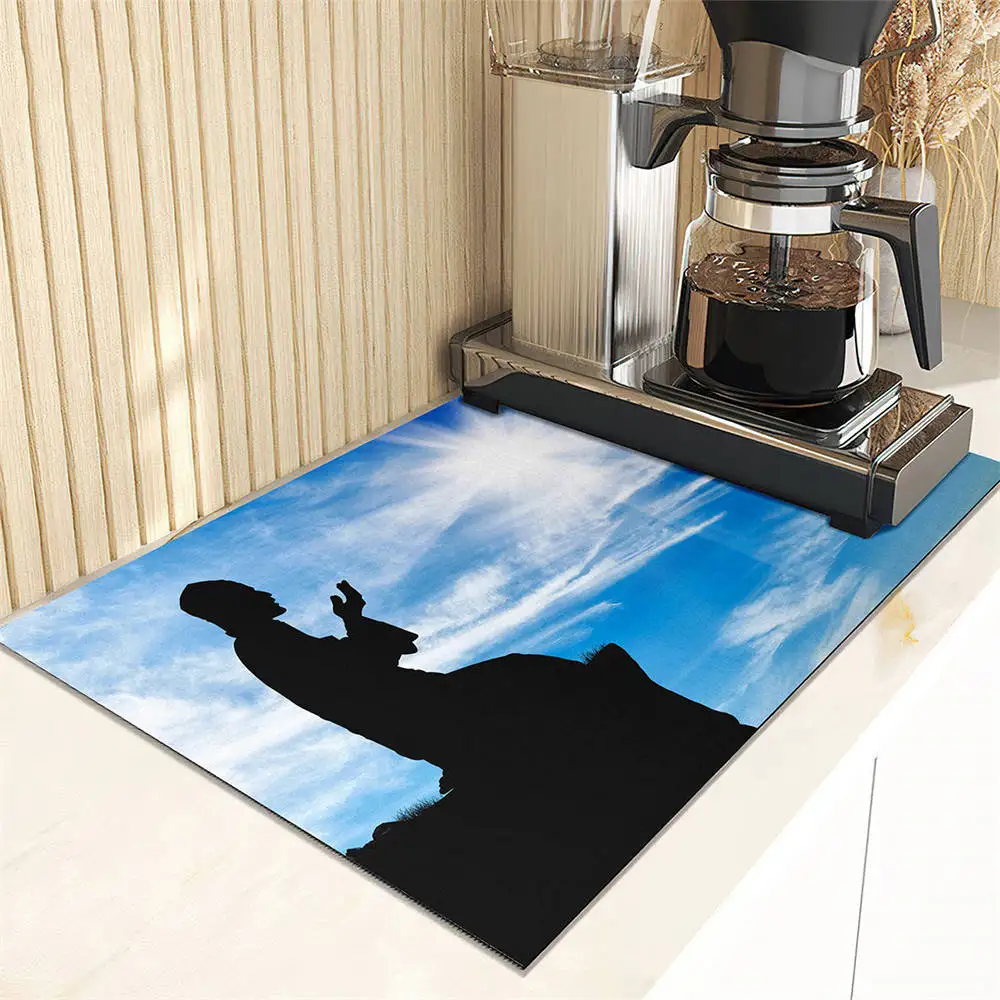 Cross Prayer Pattern Dish Drying Mat Super Absorbent Kitchen Counter Drain Pads Tableware Cup Bottle Sink Waterproof Mats