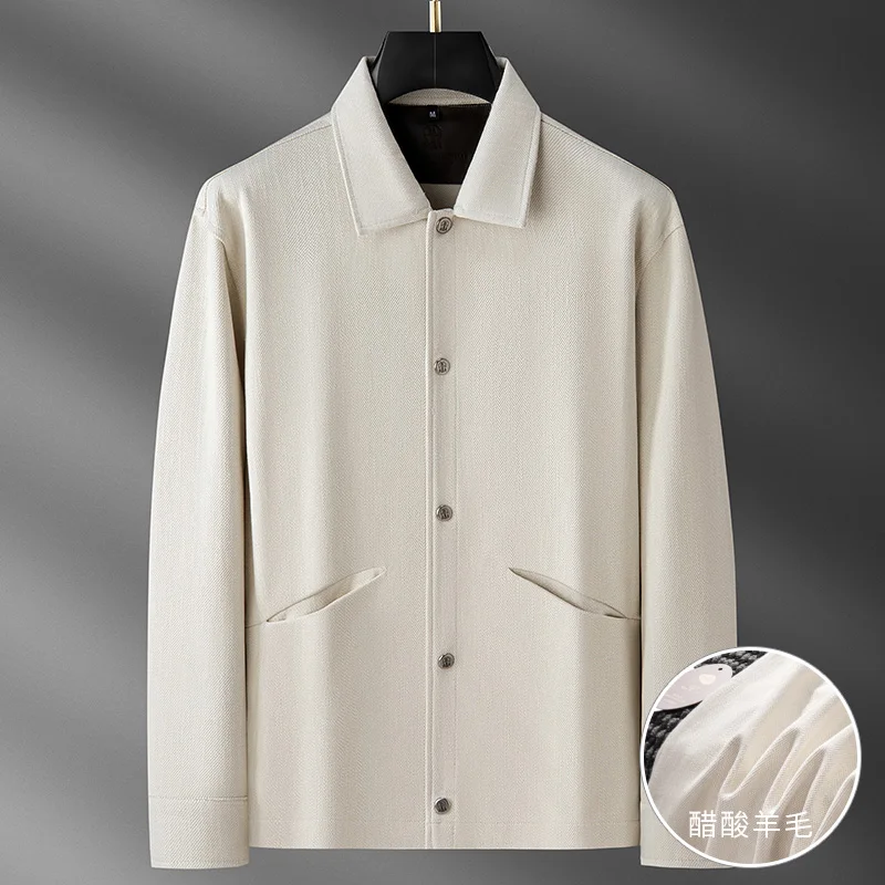 Autumn Light Luxury Italian-Style Relaxed Old Money Style Twill Acetate Wool Men's Lapel Cardigan Sweatshirt Jacket for Men