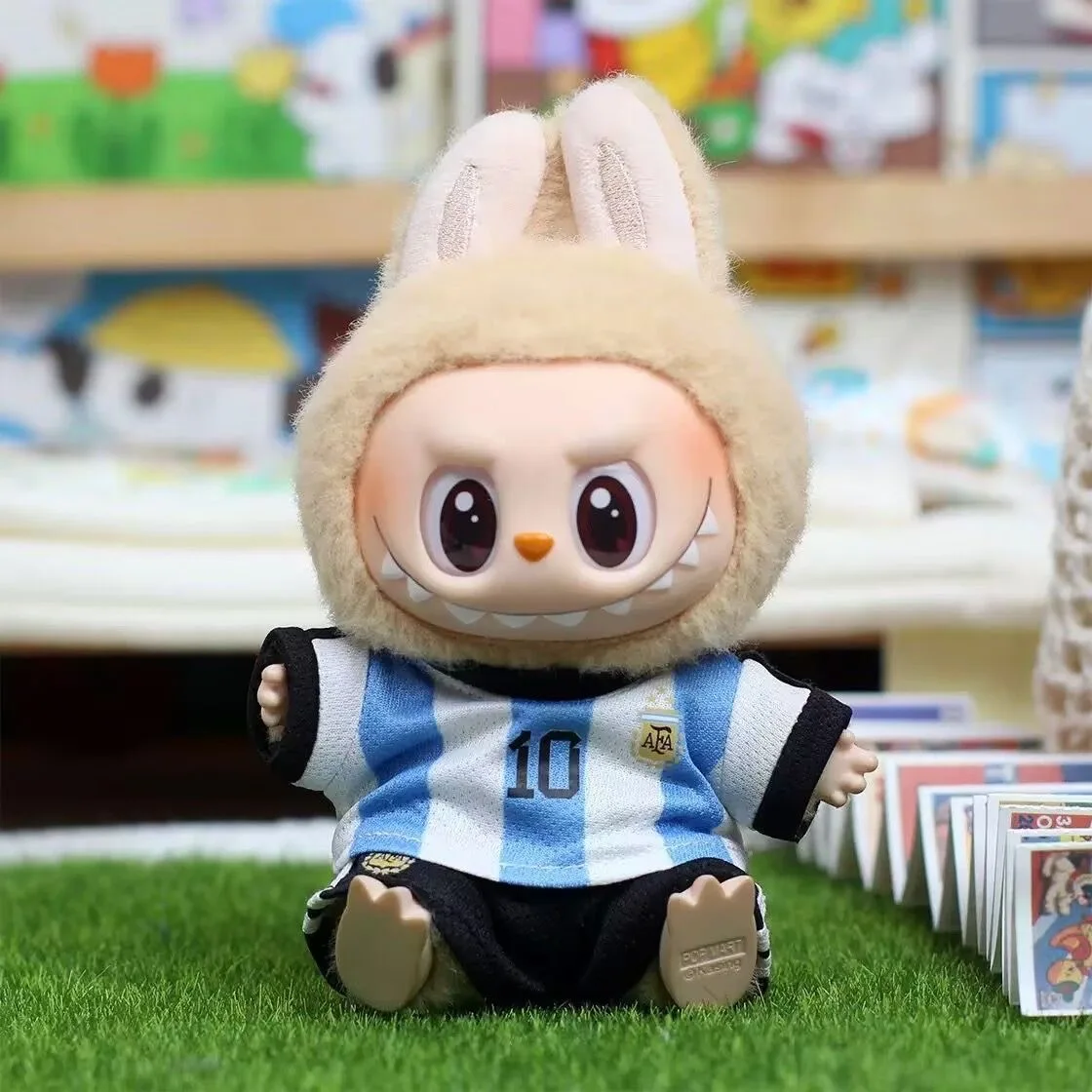 17cm Labubu Football Size 10 Clothing V1V2 V3 Labubu Doll Size 7 Vinyl Pendant Doll Clothing DIY Sportswear Boy Gift Toy