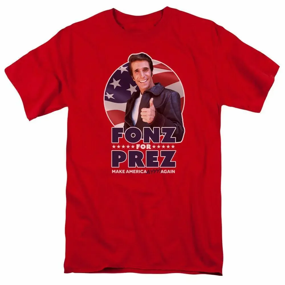 Happy Days Fonz For Prez Logo T Shirt Fonzie Mens Licensed Classic TV Red