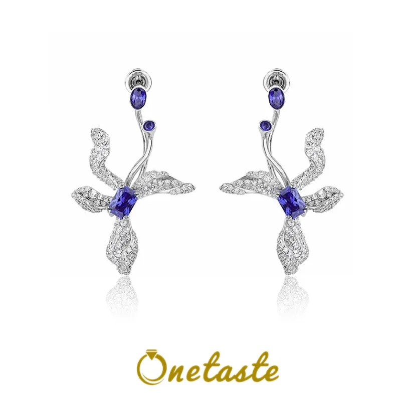 

S925 Серебряные сверкающие кубические циркониевые женские серьги-гвоздики с цветком ириса, изящные модные эстетические массивные серьги, подарок для нее