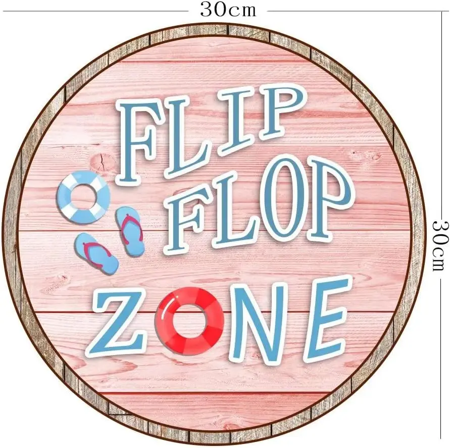 Flip Flop Zone Round Metal Sign Pool Tropical Beach Pool Home Wall Decor 12 inch