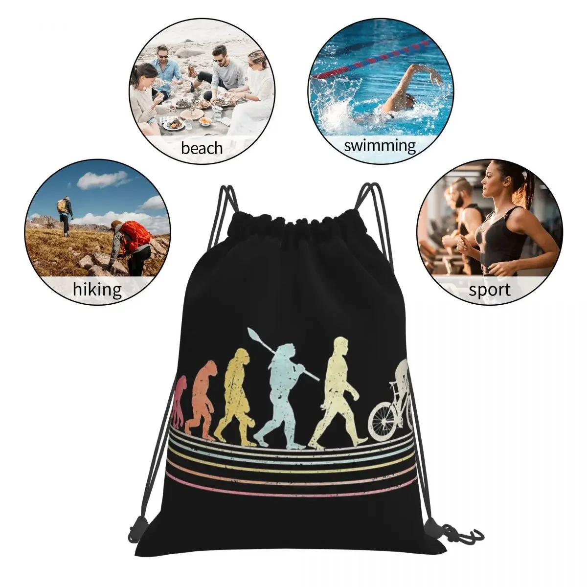 Evolution Of Man Cycling Backpacks Portable Drawstring Bags Drawstring Bundle Pocket Sports Bag BookBag For Man Woman Students