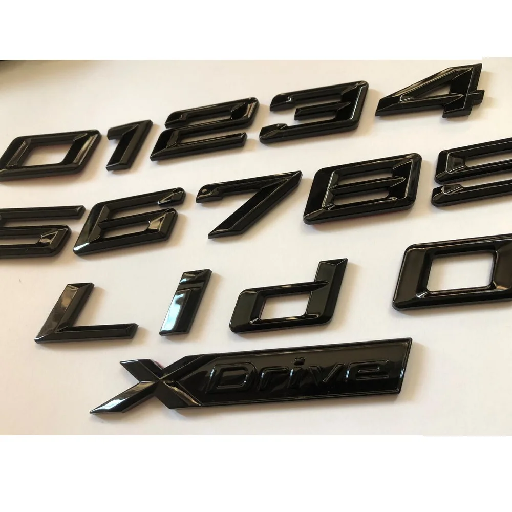 Emblemas de letras de coche negros brillantes de repuesto para BMW 518i 520i 525i 528i 530i 535i 540i 550i 518d 520d 525d 530d 535d 540d 550d