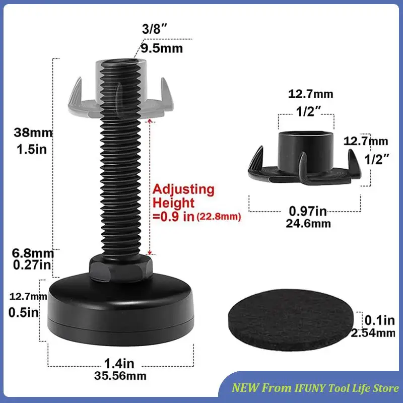 

16 Piece Adjustable Furniture Leveling Feet, Adjustable Leg Levelers Metal 3/8Inch-Thread For Cabinets Sofa Tables Chairs Raiser