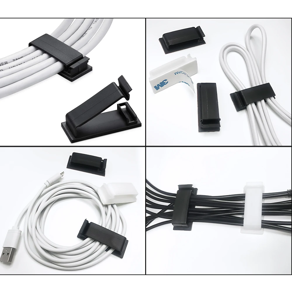 5/10/20 Pcs Self Adhesive Cable Management Clips Cable Organizers Wire Clips Cord Holder for TV PC  under Desk Home Off view 3