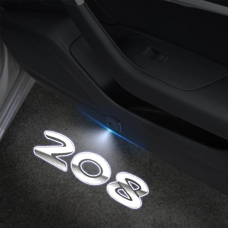 Luz de puerta de coche con emblema para Peugeot 208 GT RCZ, lámpara de bienvenida, proyector láser inalámbrico, decoración automática, LED HD