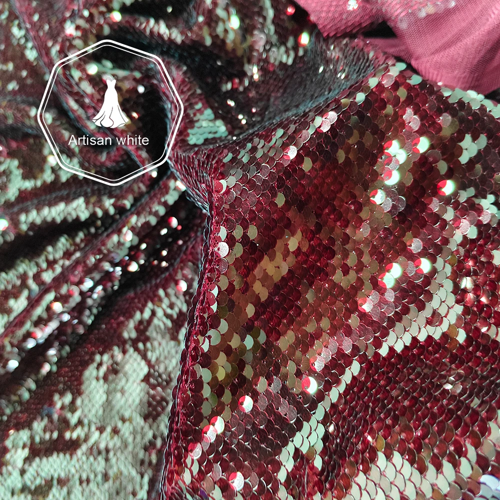 Tessuto con paillettes bordeaux lucido Panno a rete con glitter scintillanti per abito da sera Abito da ballo Costume di scena fai da te