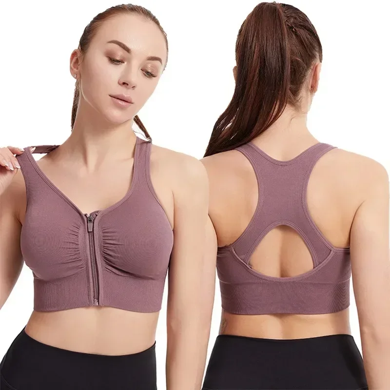 

Women Sports Bras Tights Crop Top Yoga Vest Front Zipper Plus Size Adjustable Strap Shockproof Gym Fitness Athletic Brassiere