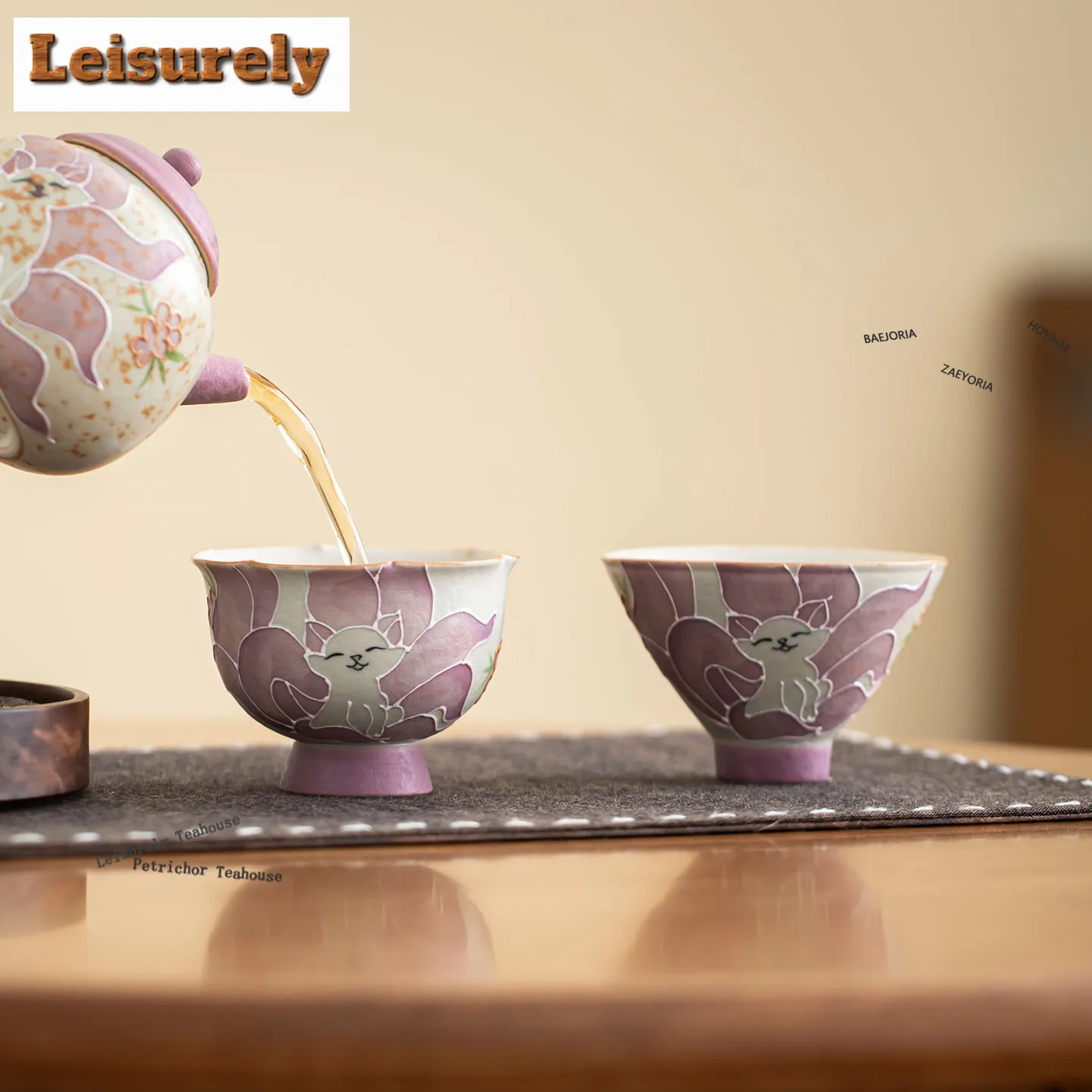 HOYIHM 70ml Hand-painted Purple Nine-tailed Fox Teacup Zen Tea Bowl Set of Cups Tea-tasting Meditation Cup Chazhan Master Cups