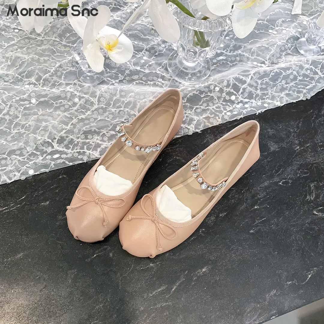 

Bow Rhinestone Satin Ballet Shoes Round Toe Multi-Color Flat Mary Jane Shoes Soft Comfortable and Fashionable Women's Shoes