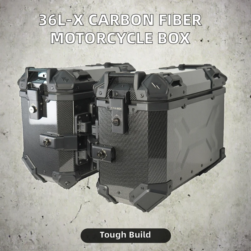 

36L-X Carbon Fiber Motorcycle Side Case - Straight-Edge with Water Transfer Box with Black Lock & Lift-Off Tail Black Color