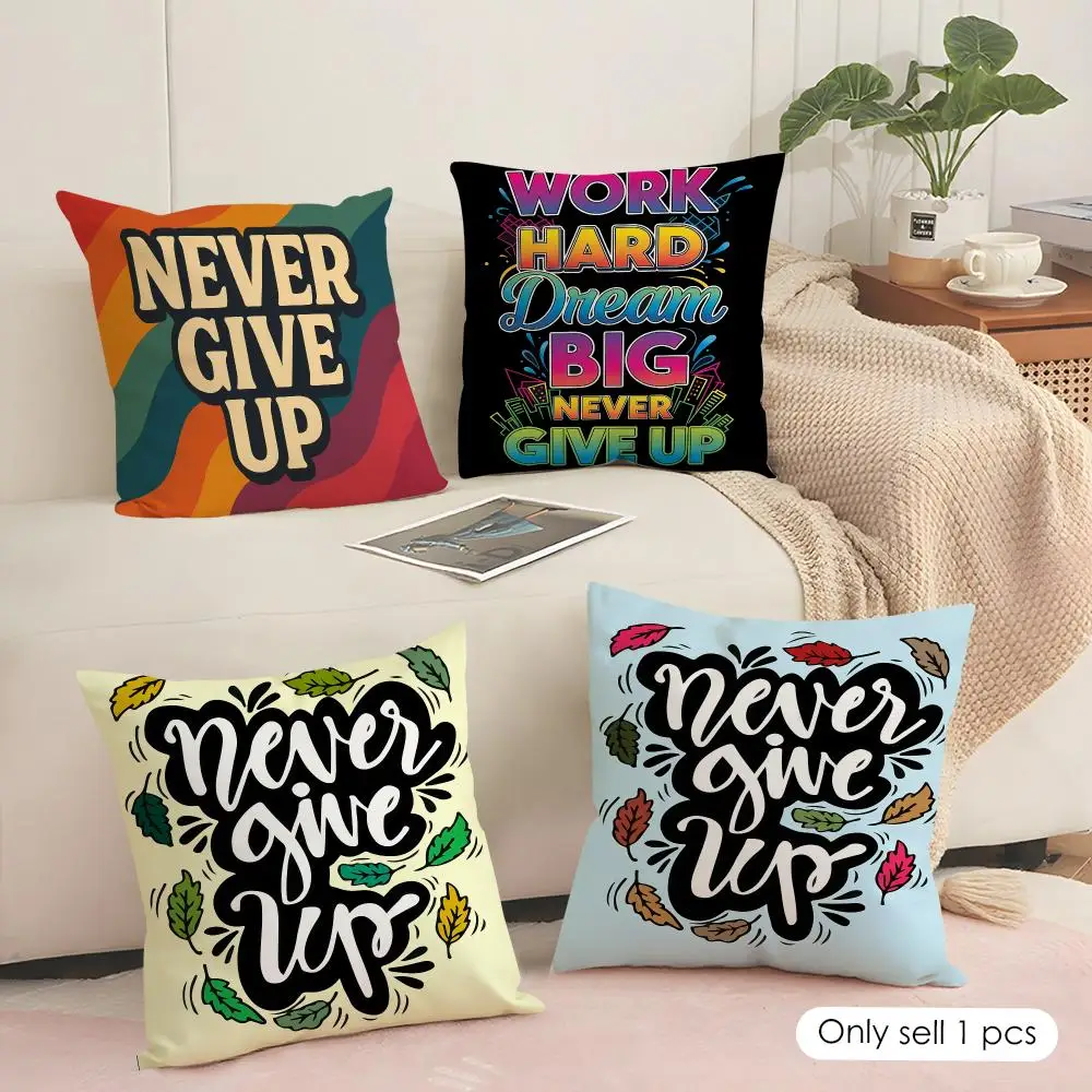 Never Give Up Quote Design Cushion Cover Soft Short Plush Pillow Cover Smooth Cozy Texture Aesthetic Cushion Case Home Decor