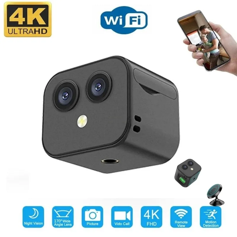 Mini WiFi Cam Smart Home 4K HD Wireless Security Surveillance Micro Dual Webcam IP Camcorders Night Vision Sports Monitor Magnet