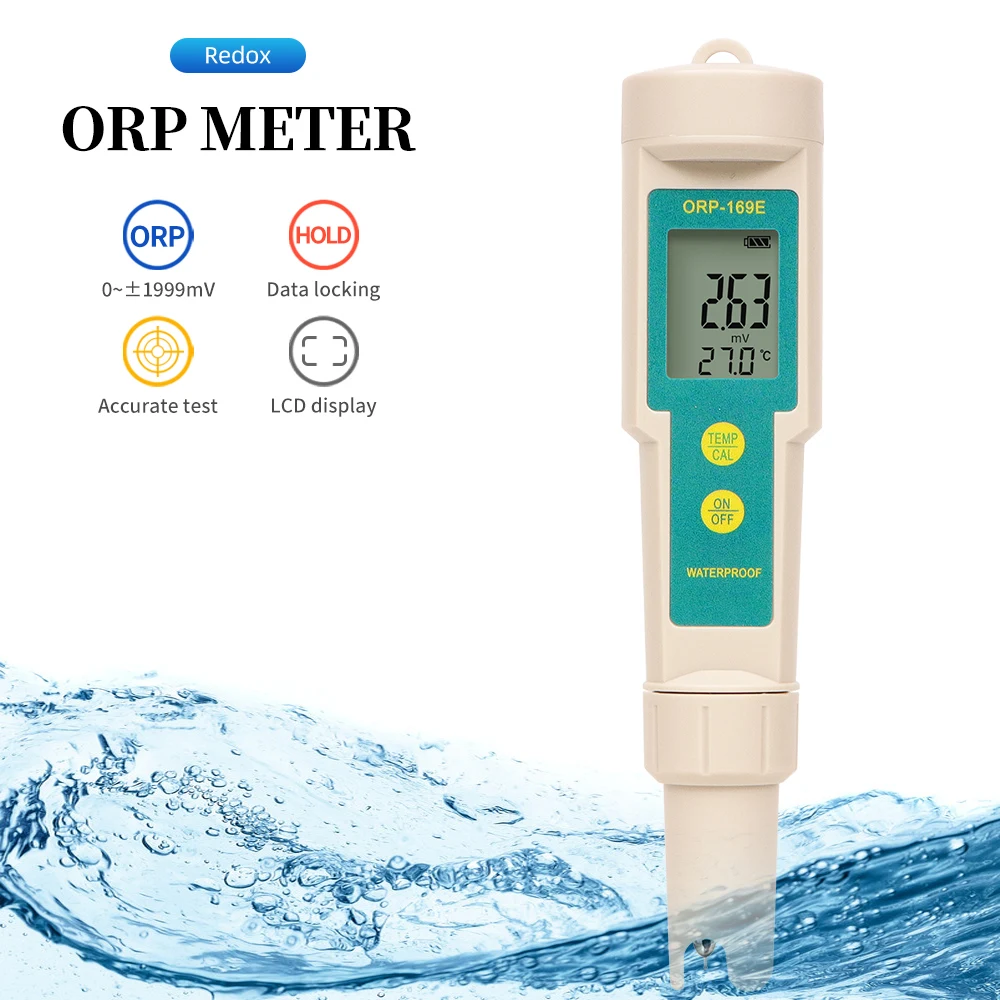 Medidor Digital ORP 169E, probador de calidad del agua, pantalla LCD, 0 ~ +/-1999mV, probador Redox ORP portátil para beber