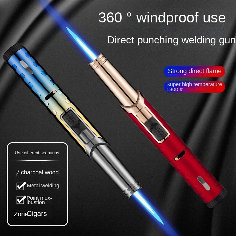 2023 New  Metal Torch Windproof Lighter Refillable Pen Lighter Jet Flame Butane Lighter Kitchen BBQ Candle Camping Men's Gadget