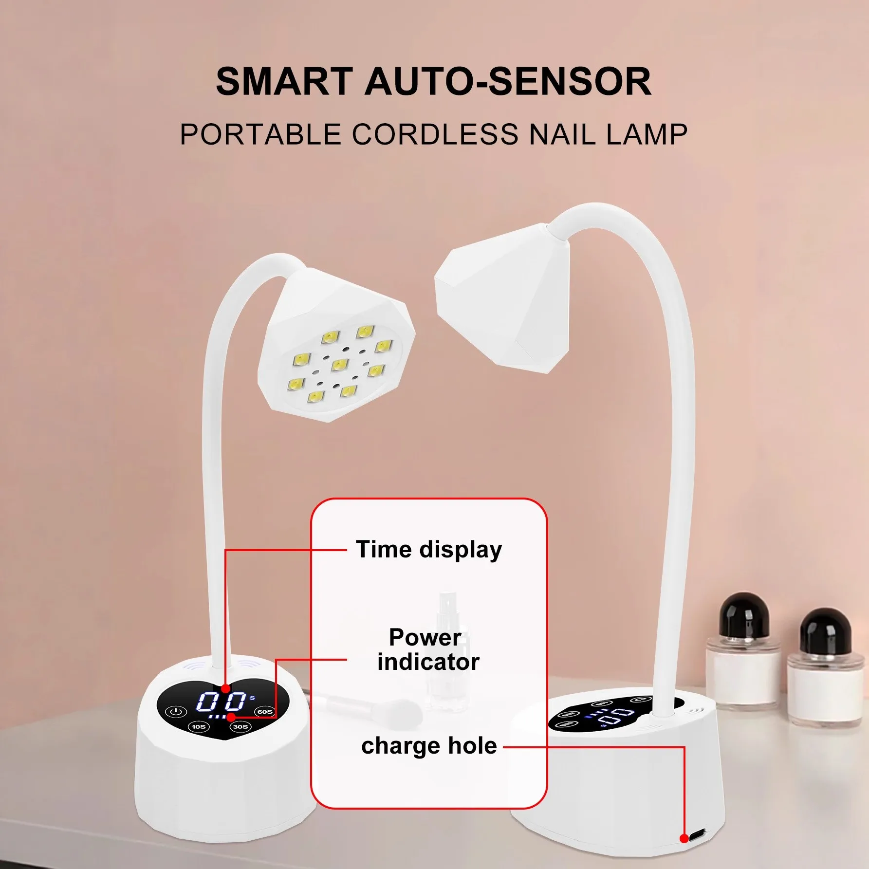 مصباح أظافر احترافي ملفوف 360 درجة مع مستشعر ذكي وشاشة LCD قابلة لإعادة الشحن، مصباح اختبار طلاء الأظافر، عيد الميلاد g