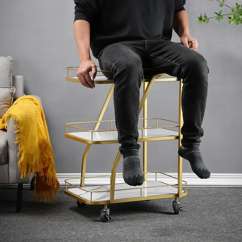 Restaurant Food Trolley Wrought Iron Tea Snack Service Cart 4S Shop Ktv Bar Cart Cake Trolley