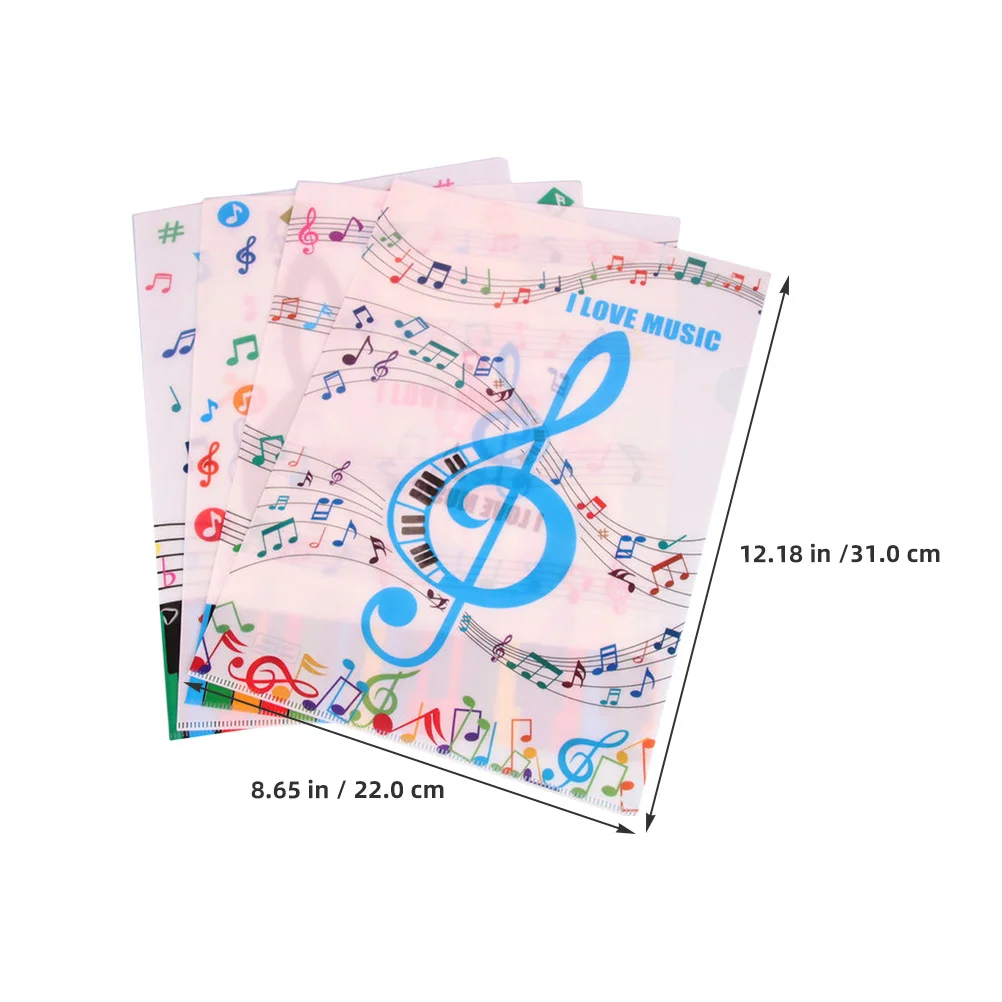 12Pcs A4 Document Folder L-Type PVC File Folder Double Pages Music Note Design Sheet Protector for Papers Test Sheets Organizing