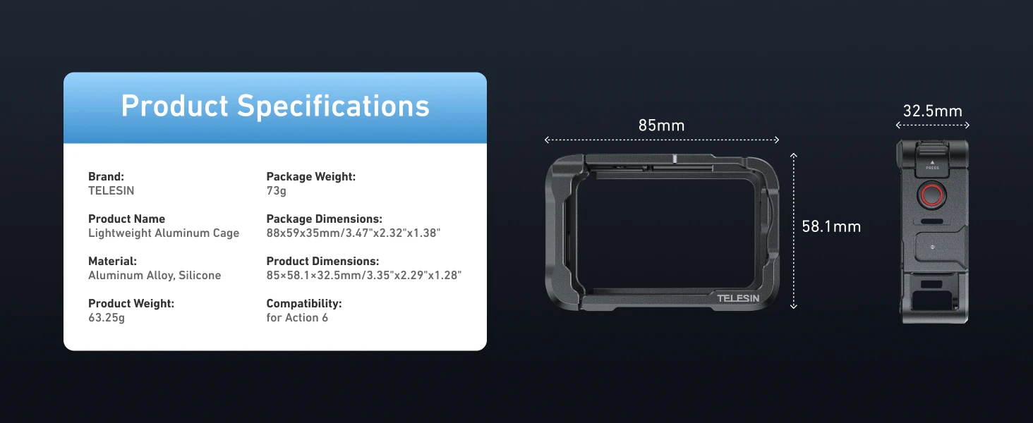 TELESIN Aluminiumlegierung Schutzgehäuse mit Dual Cold Shoe Adapter für DJI OSMO Action Kamera Metall Rabbit Cage Zubehör 6 – Detail 10