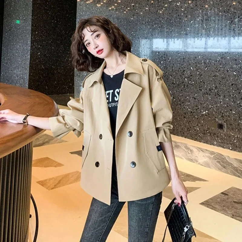 2024 Women Solid Color Windbreaker Top Coat Spring Autumn Female Long Sleeved Jacket Korean Ladies Leisure Loose Fitting Outwear