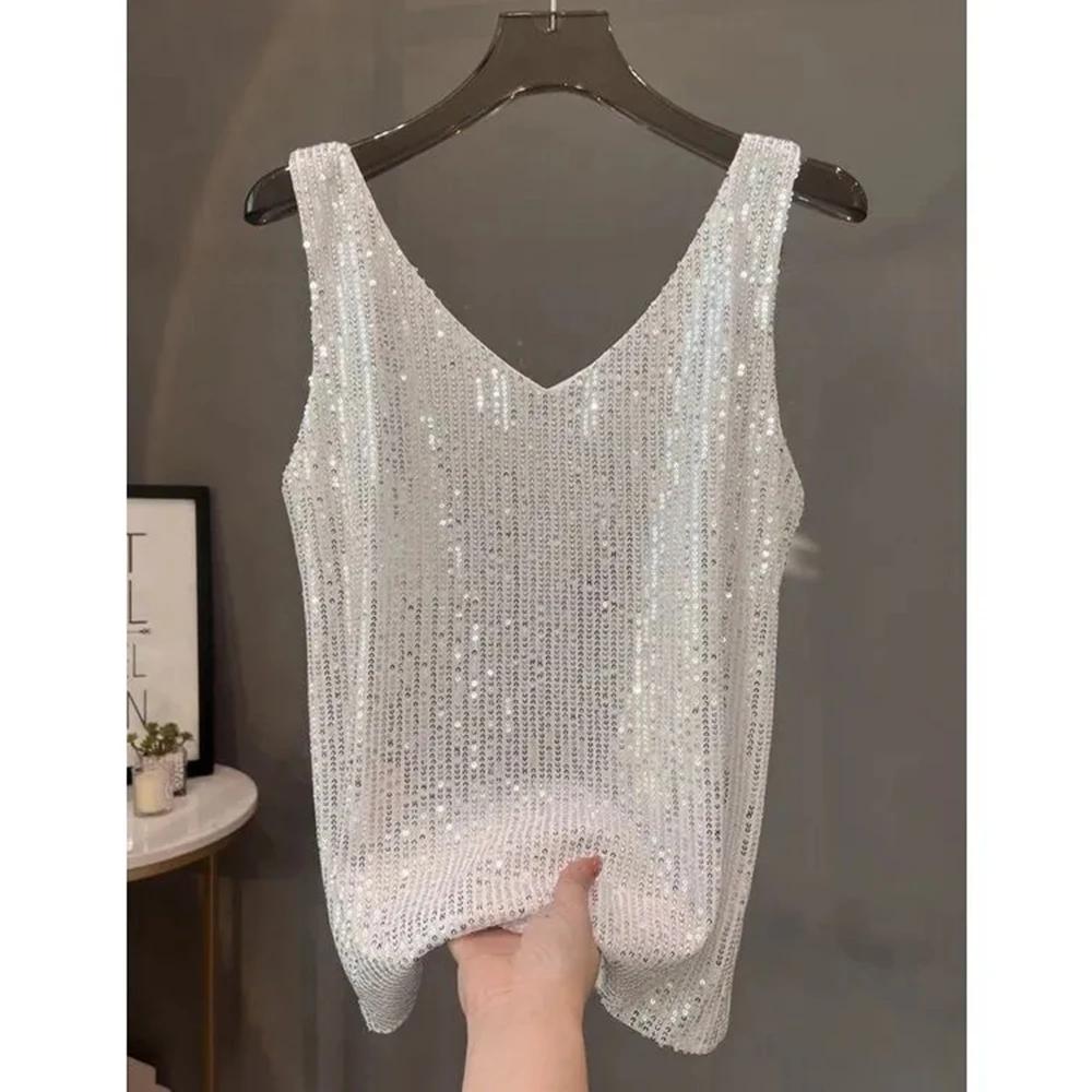 2026 Summer New Men's Sequined Sleeveless Vest American Retro Fashion Trend Street Hip Hop Loose Casual Niche Men's Tops