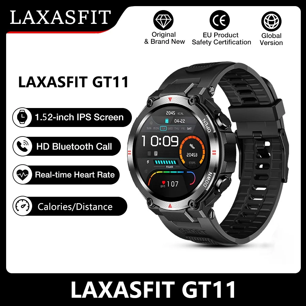 

Умные часы LAXASFIT 1.52 дюйма с LED-фонариком, Bluetooth-звонками, мультиспортивными функциями, напоминанием о сне и сверхдолгим временем автономной работы