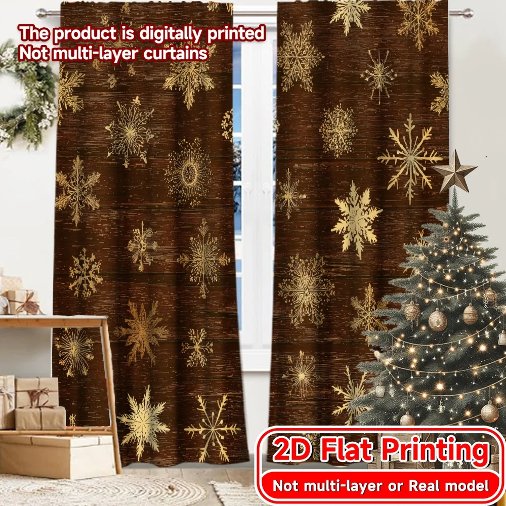 2D Flat Printing,2pcs Golden Flurries Modern Curtains&Drapes Versatile 100% Polyester Curtains Festive Use for Semi-Transparent