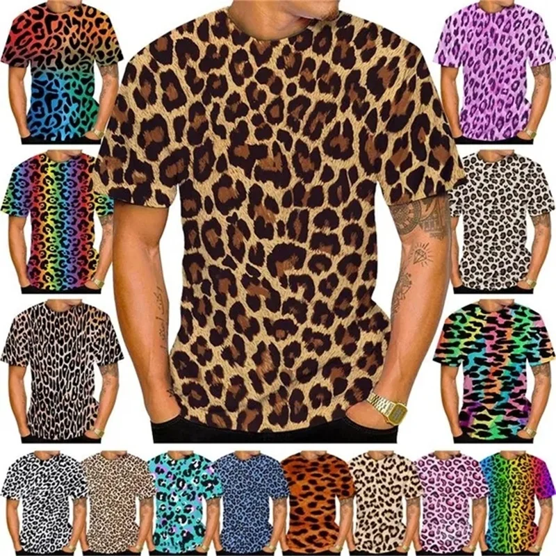 Fashion 3D Printed Leopard Pattern T-shirt Foe Men Round Neck Short Sleeve Men\'s Tee Tops Plus Size Streetwear Men T Shirts