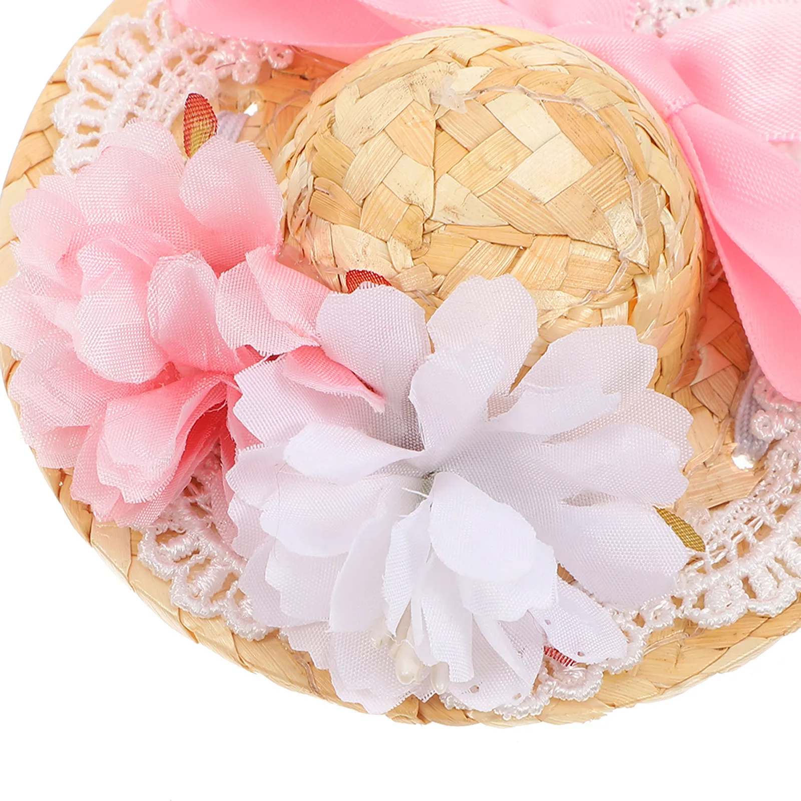 Miniature Small Round Top Hat Summer Dress Up Accessory Bow Faux Flower Woven Hat Inner Diameter 4Cm Stylish Photography Prop