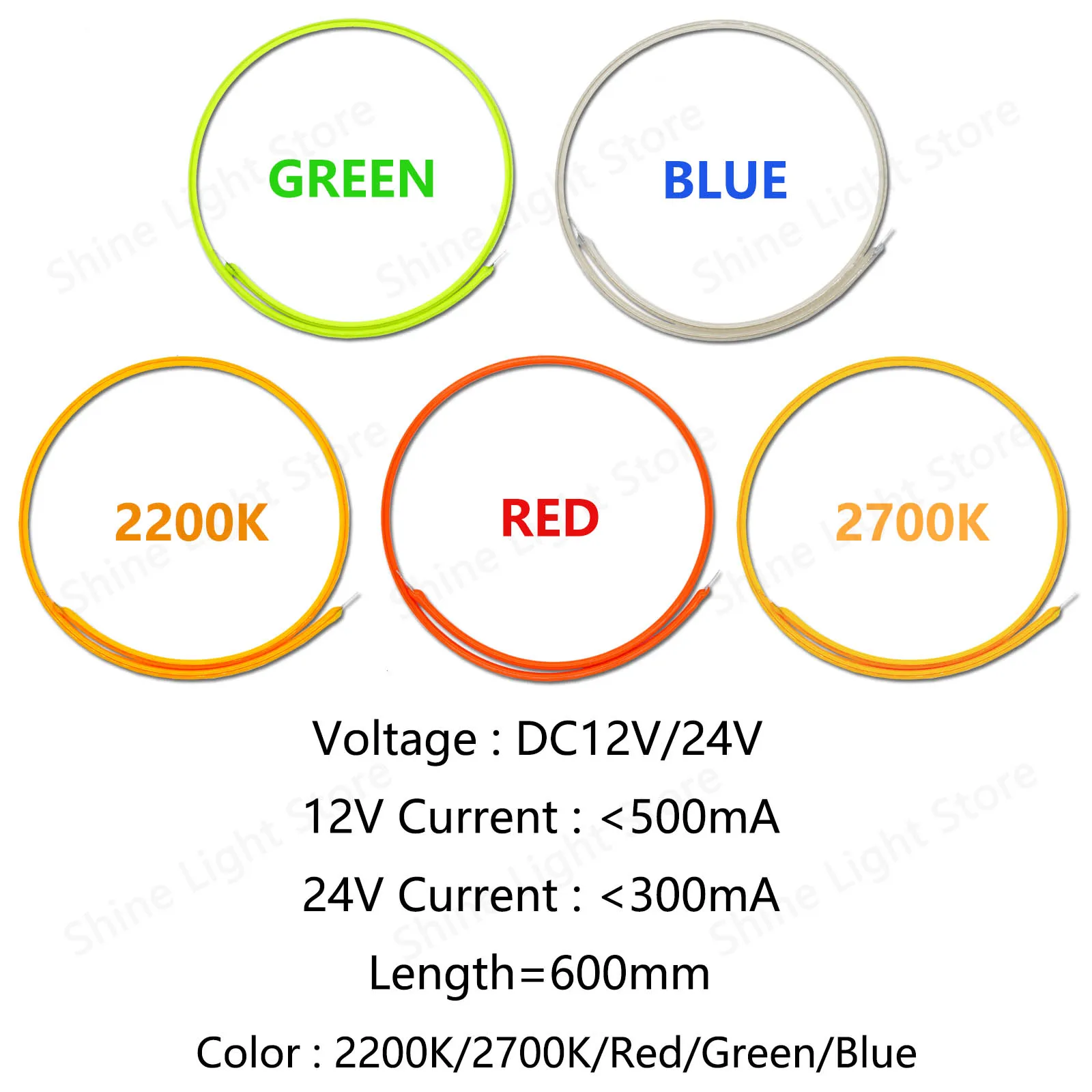 5pcs led12V/24V LED COB Flexible Filament 600mm Edison Bulb Light Accessories LED Diode Lighting Decoration White Red Blue Green