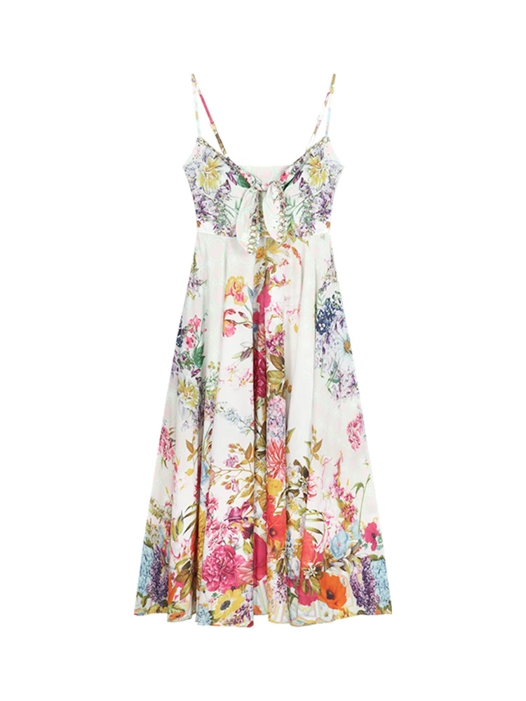 Robe longue camisole à fleurs colorées pour femmes, col en V, style bohème, vacances, été, nouveau, 2024