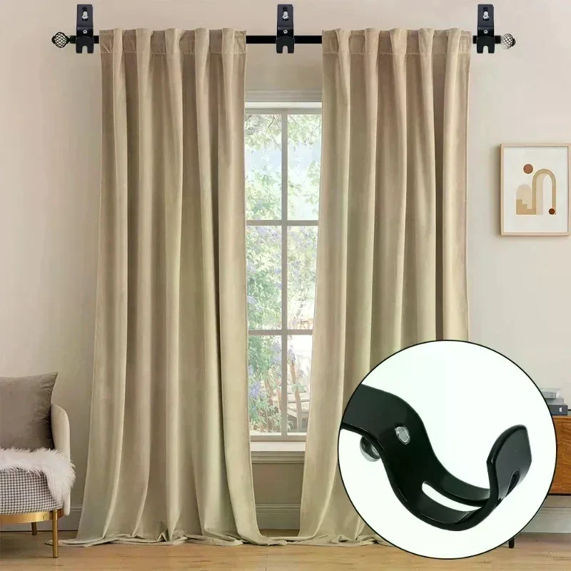 2Pcs Wall Mounted Retractable Metal Curtain Rod Support Portable Adjustable Curtain Rod Bracket For Bedroom Dorm Hooks